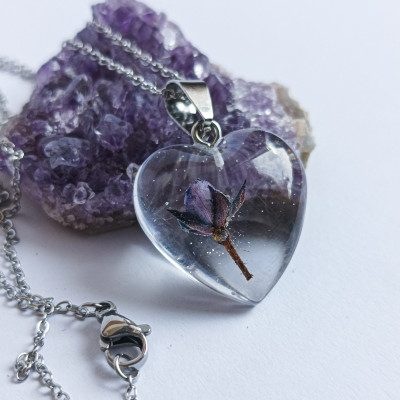 Кулон на цепочці "Серце" з трояндою