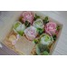 Подарунковий набір мила ручної роботи "Парфуми з трояндамими та тюльпанами" 15х15х6см