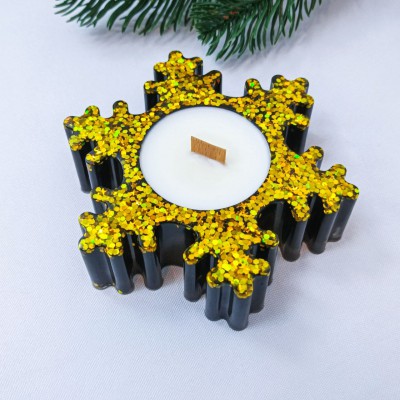 Новорічний підсвічник з епоксидної смоли "Сніжинка" зі свічкою з високоякісного соєвого воску V5