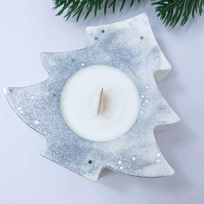 Новорічний підсвічник з епоксидної смоли "Ялинка" зі свічкою з високоякісного соєвого воску. V1