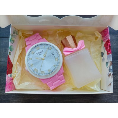 Подарунковий набір мила ручної роботи "Годинник з парфумами"