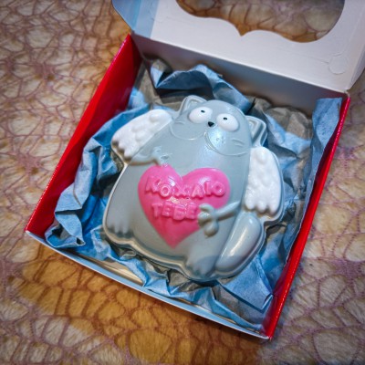 Мило ручної роботи «Кіт КОХАЮ» в коробочці 10х10х3см