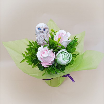 Букет з мила ручної роботи з совою v2
