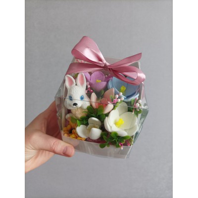 Подарунковий бокс мила ручної роботи зайчик в квітах V2