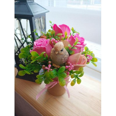 Букетик з мила ручної роботи "Пташечка в трояндах"