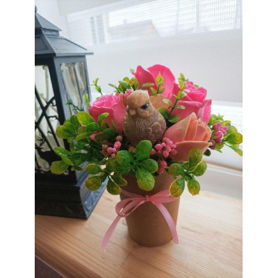 Букетик з мила ручної роботи "Пташечка в трояндах"