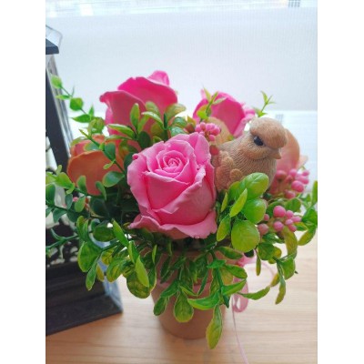 Букетик з мила ручної роботи "Пташечка в трояндах"